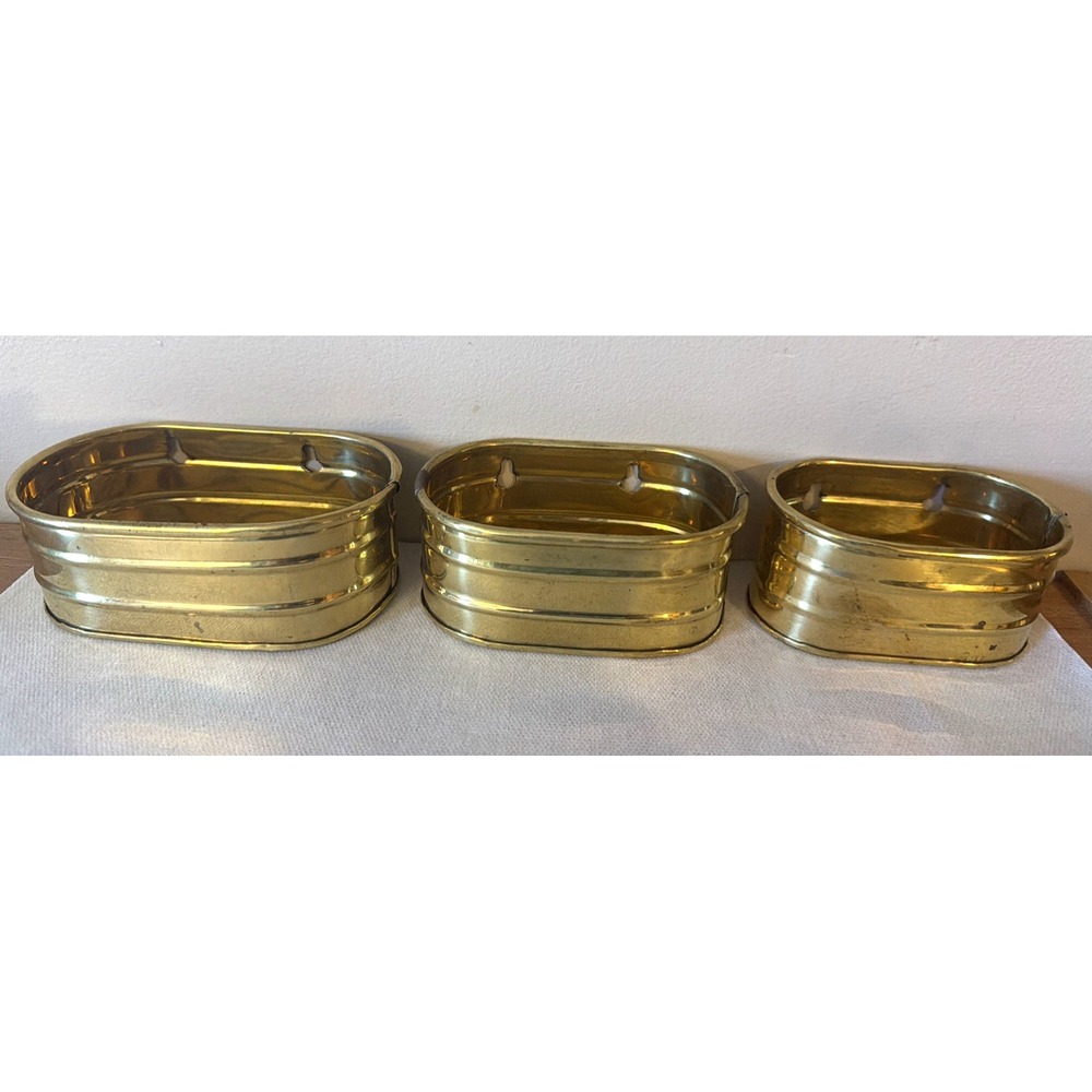 Set of 3 OVAL BRASS CONTAINERS Planters Pots - Made in India 5" - 4.5" - 4" NEW